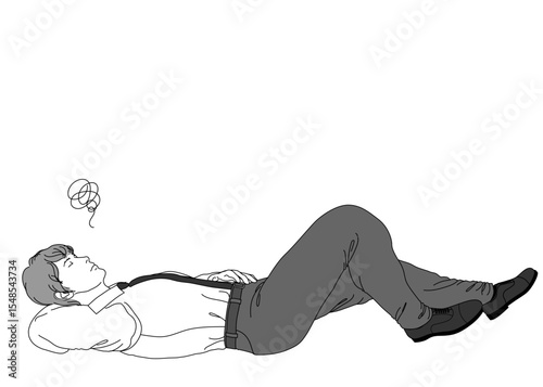 仰向けになって昼寝をするサラリーマン男性のイラスト