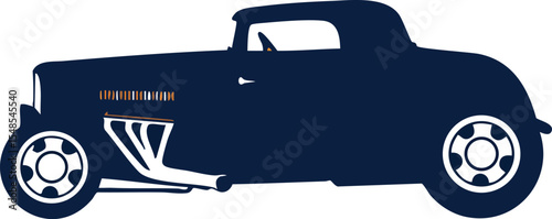Classic vintage coupe car silhouette in navy blue vector illustration 