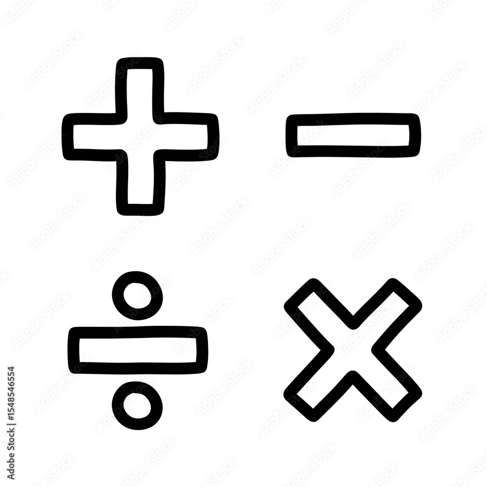 Obraz premium Hand-drawn plus, minus, divide, multiply signs