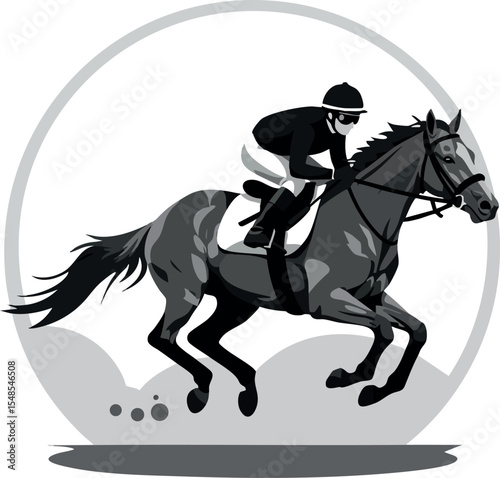 Horse Racing Jockey Riding Galloping Horse in Dynamic Sport Competition Vector Illustration 