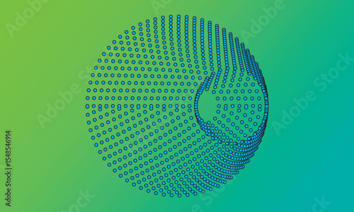 Green abstract background with circular shapes and 3D design elements