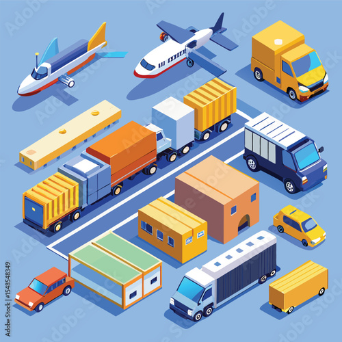 Various Transportation Vehicles and Cargo Containers