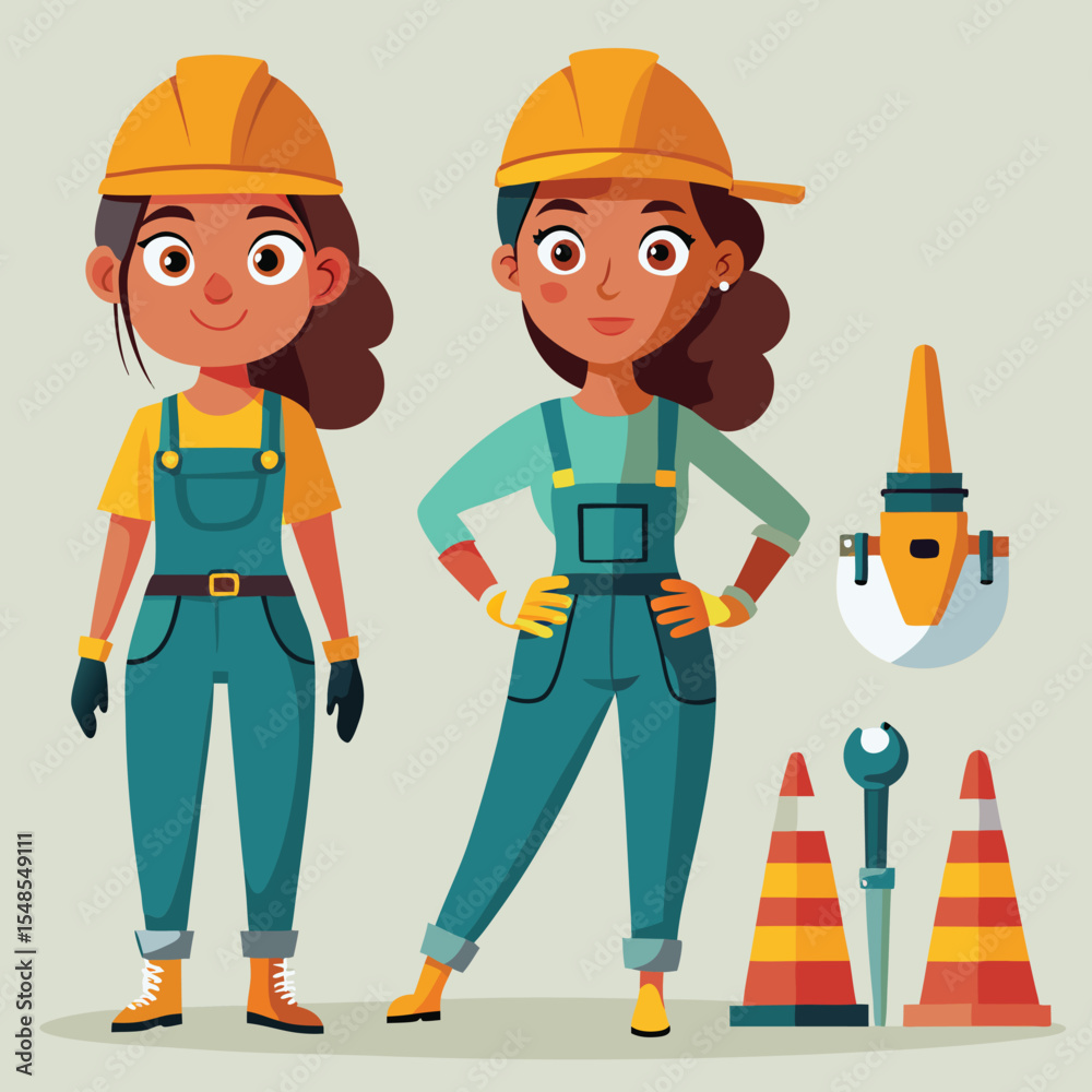 Fototapeta premium Two Female Construction Workers with Safety Equipment