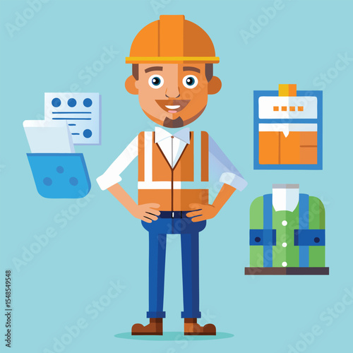 Construction Worker with Safety Gear and Documents