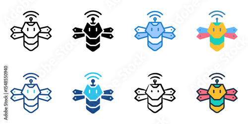 Swarm Robotics icon set multiple style collection 