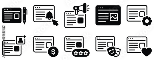Blogger Icon Set Solid Style Collection representing content creation and online publishing suitable for personal blogs digital marketing and social media platforms