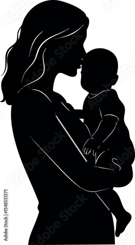 Mother holding baby silhouette vector in loving embrace simple black design 