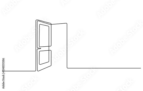 Open door one line illustration, welcome sign continuous line art drawing.