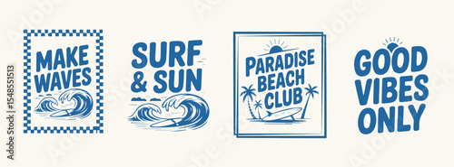 Retro Summer Typography Set – Beach Vibes and Surfing Quotes Design Collection