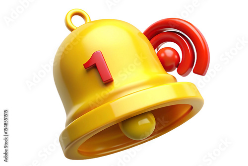 3D Yellow Notification Bell Icon with Alert Badge Clipart
