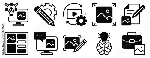 Art Design Icon Set Solid Style Collection representing creativity visual expression and artistic concepts suitable for design projects creative platforms and educational resources