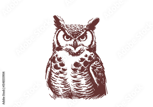 Great Horned Owl hand drawn sketch vector illustration