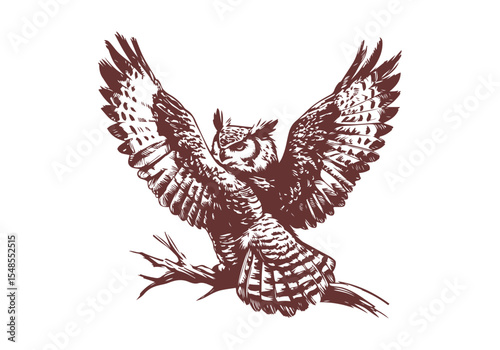 Great Horned Owl hand drawn sketch vector illustration
