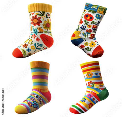 Colorful and Playful Sock Designs Featuring Floral and Geometric Patterns