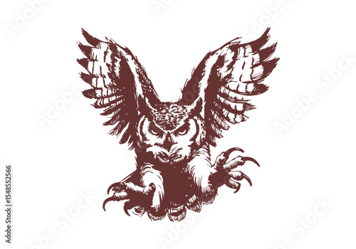 Great Horned Owl hand drawn sketch vector illustration