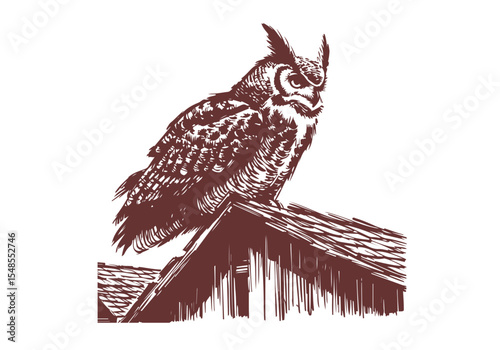Great Horned Owl hand drawn sketch vector illustration