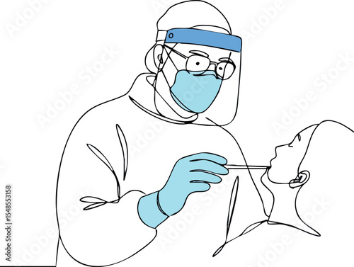 Medical professional performing swab test for patient in protective gear vector illustration 