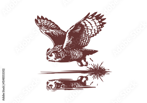 Great Horned Owl hand drawn sketch vector illustration