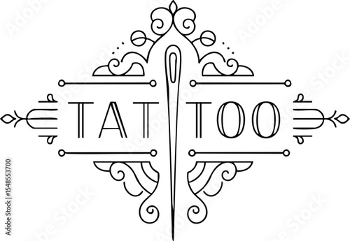 Tattoo needle with ornamental frame vector illustration design art 