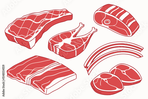 Various Raw Meat Cuts Illustration with Beef Pork and Lamb