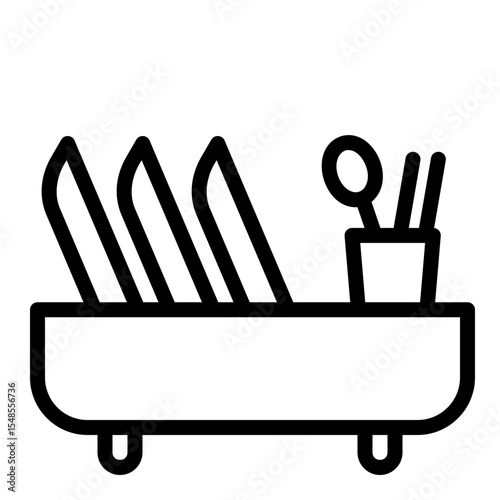 kitchen utensils outline icon. Dish drying rack 