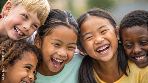 Multiracial Children Smiling Together Representing Friendship, Hope, and Cross-Cultural Understanding Visuals	