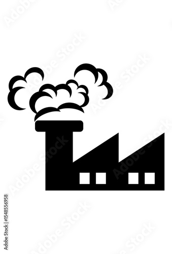 Factory emitting smoke, industrial pollution symbol.
Industrial building with chimneys, environmental impact.
 Smokestack silhouette, manufacturing facility icon.
