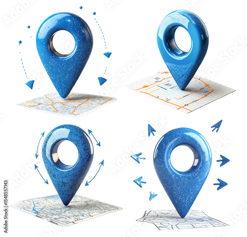 Digital Map Markers with Blue Colorful Design for Navigation and Tracking