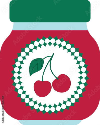 
Cherry jam in a glass jar. Simple design. Icon of a jar of jam with cherries. Isolated vector illustration in a flat style.