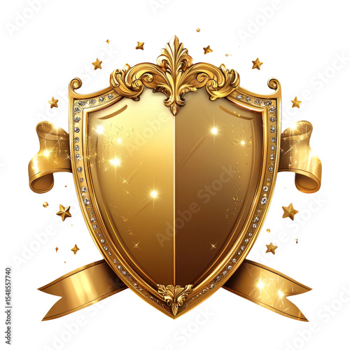Elegant Golden Shield with Decorative Elements and Stars for Award Background