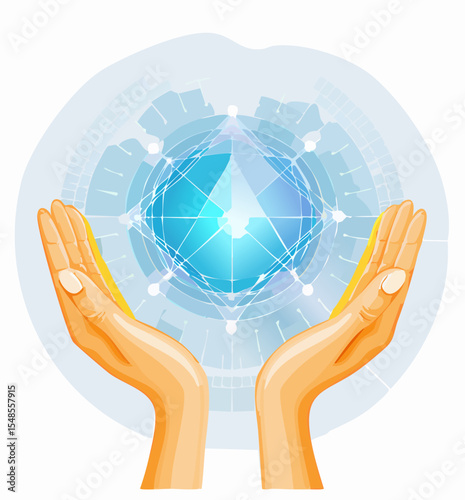 Healing hands and glowing aura vector