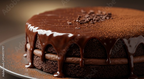 Indulge in Decadence: A Rich, Two-Layered Chocolate Cake Drizzled with Luscious Ganache and Sprinkled with Cocoa Powder, a Symphony of Chocolatey Goodness.