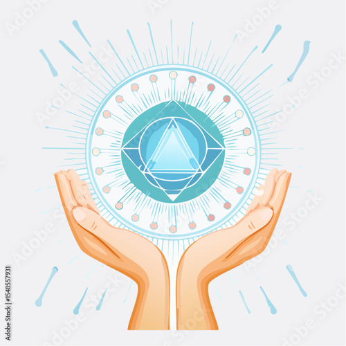 Firefly Healing hands and glowing aura vector, sacred geometry background 815956
