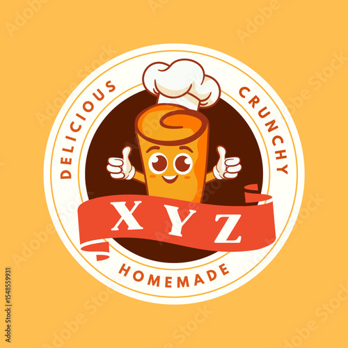 
Cute Roll Food Mascot Logo – Delicious Crunchy Homemade Snack Icon