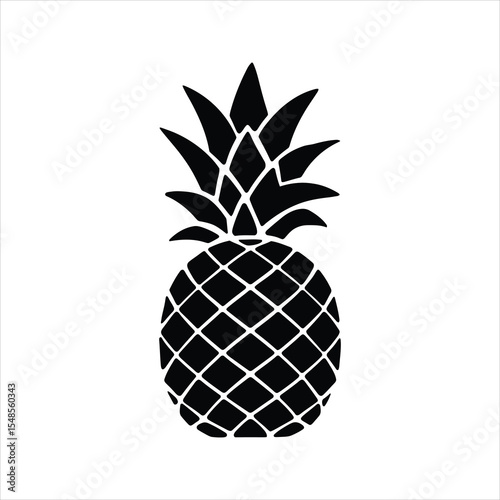 Pineapple Fruit Silhouette Vector Illustration - Tropical Exotic Fruit Icon in Black and White