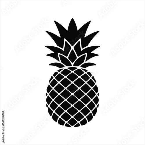 Pineapple Fruit Silhouette Vector Illustration - Tropical Exotic Fruit Icon in Black and White