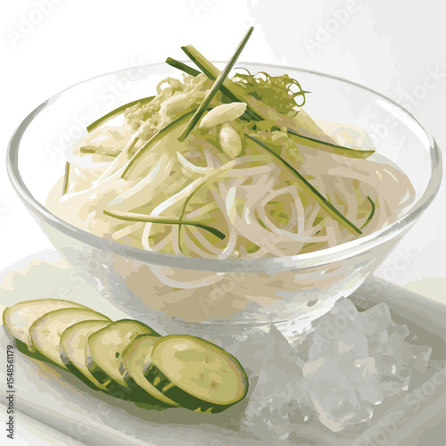 Fresh green cucumber and onion salad in a bowl, a healthy vegetarian meal