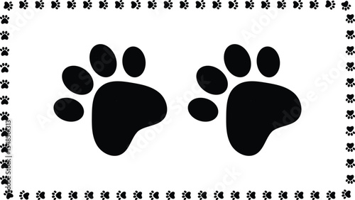 Cute Pets Paw Print Square Frames for Design. Cat or Dog Paw Prints Border on White Background.