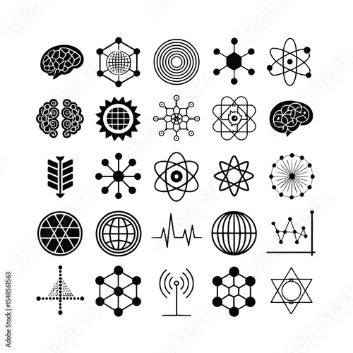 Science Icons: A collection of diverse scientific icons, meticulously crafted in a sleek black and white design, ready for incorporation into presentations and projects. 