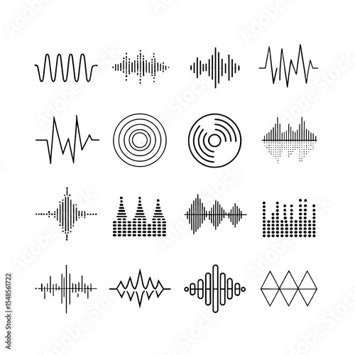 Sound Wave Spectrum: A graphic representation of diverse sound waves, offering a visual exploration of auditory frequencies and waveforms. Capturing the essence of sound dynamics in an elegant style