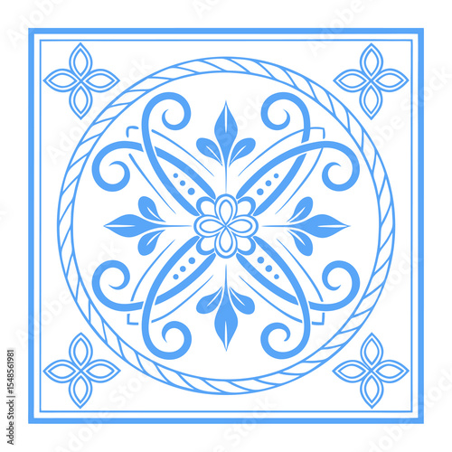 Blue Tile Art: Exquisite pattern and symmetry, the artwork captures the essence of timeless artistry and geometric beauty. The gentle blue evokes calm.