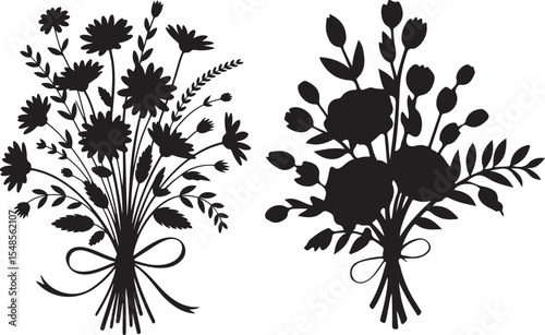 This image features two flower bouquet silhouettes, including prominent lilies, suggesting a diverse garden or floral collection.