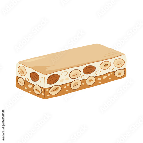 Nougat candy with nuts in traditional dessert style on transparent background  