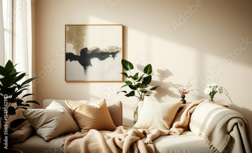 A haven of tranquility where muted hues of cream gray and beige painted the walls creating an ambiance of calm and serenity  Soft textiles such as plush throw pillows and textured blankets adorned the