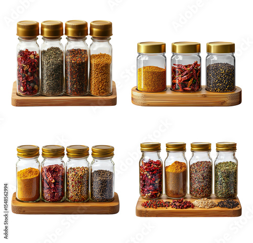 Colorful Spice Jars on Bamboo Rack for Cooking and Culinary Inspiration