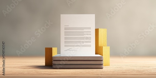 Infrastructure Development Through Strategic Construction Contracts, Document with redacted information placed on a stack of papers beside wooden blocks.