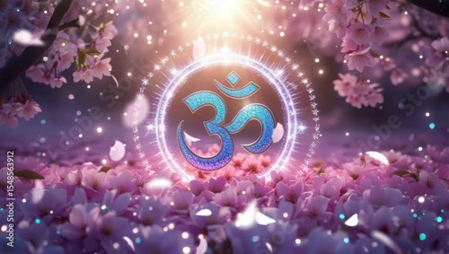 Om Meditation Amidst Blossoms: An illuminated 