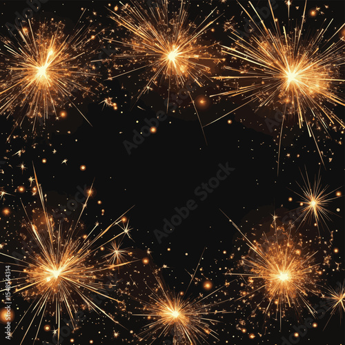 Celebration background, bengal fire banner, sparkler border, vector style simple color