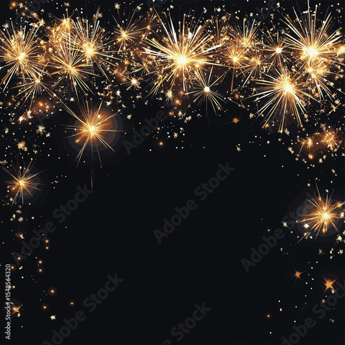 Celebration background, bengal fire banner, sparkler border, vector style simple color
