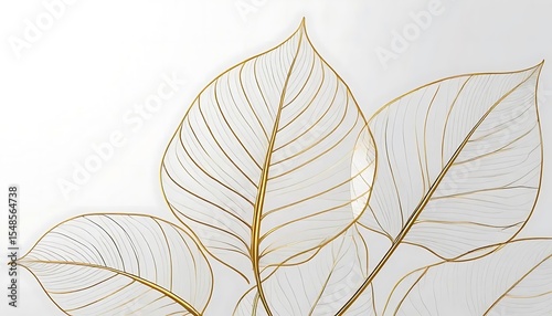 Elegant botanical composition with golden leaf veins on soft white background